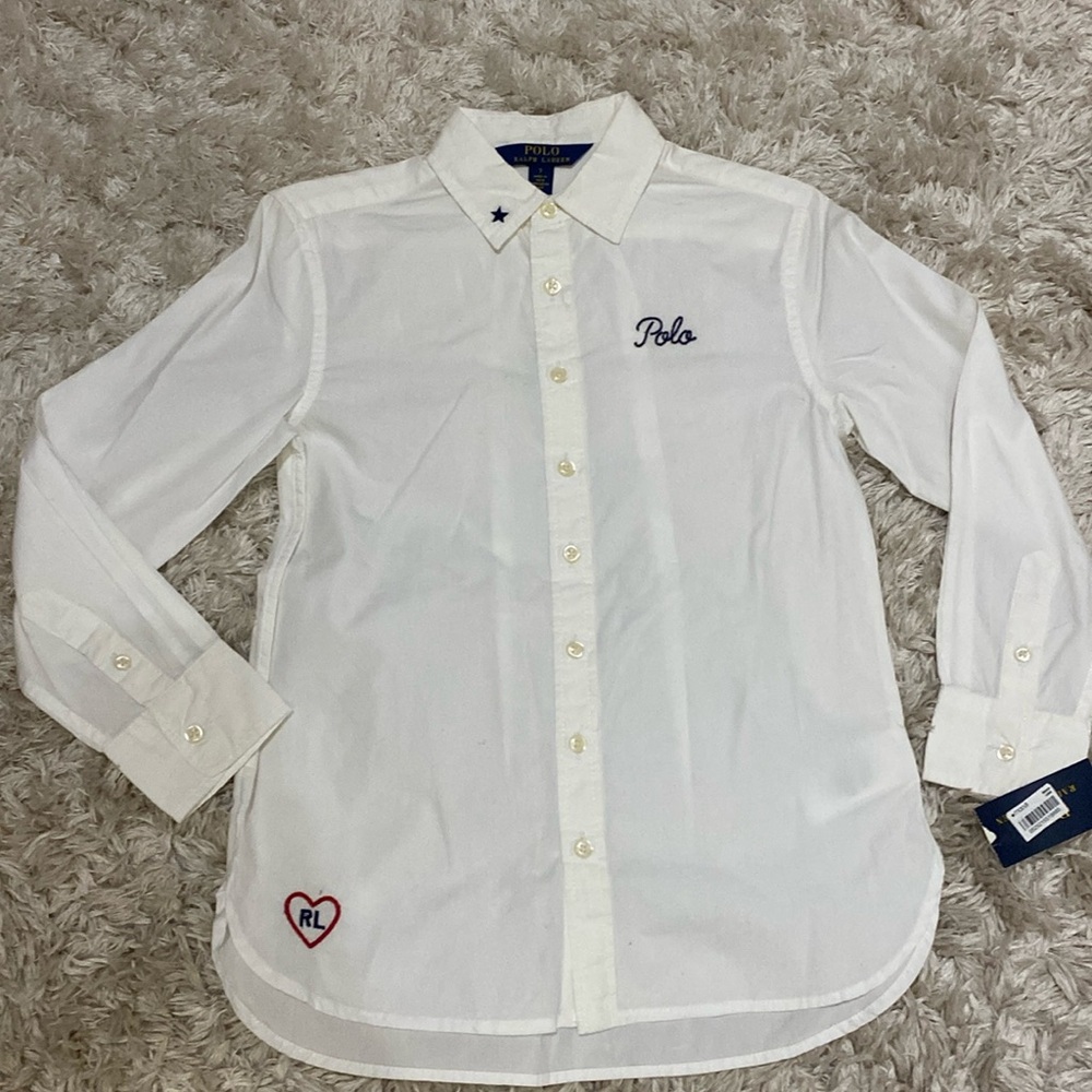 Polo Ralph Lauren girls long sleeve button-up shirt. Size 7.  New with tag.